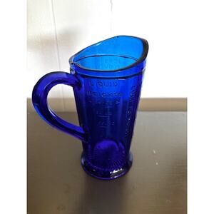 Vintage Cobalt Blue Glass Measuring Cup Flour Depression Glass Hazel Atlas Style